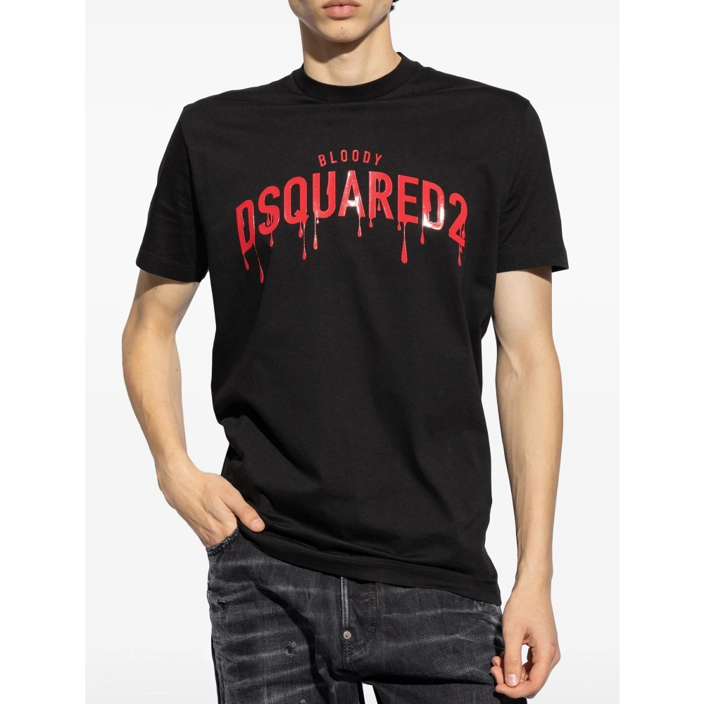Dsquared2 Logo Print T-shirt Zwart Black Heren
