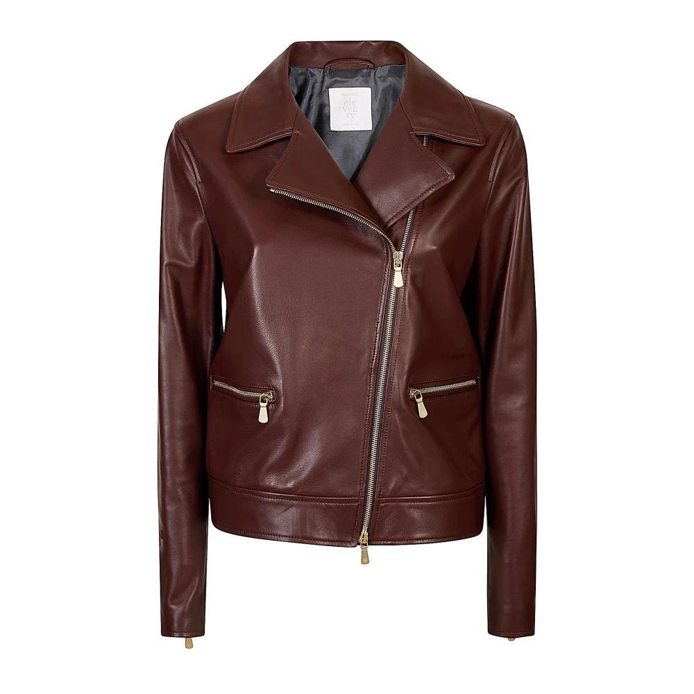 Eleventy Women's Brown Nappa Leather Biker Jacket