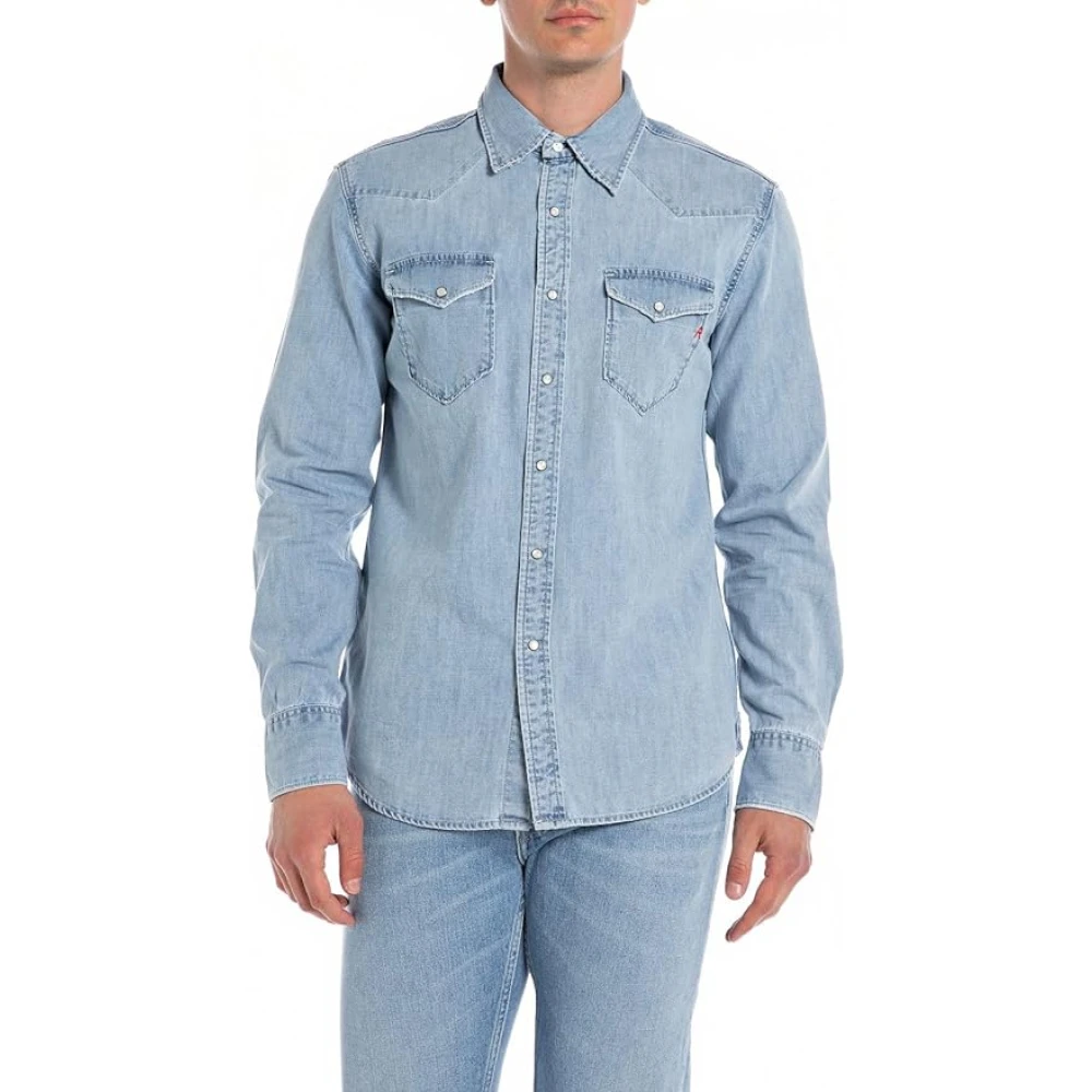 REPLAY regular fit overhemd light blue