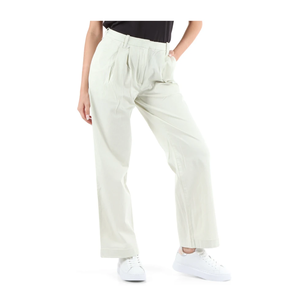 Calvin Klein Jeans Stretch katoenen broek met logo borduurwerk Beige Dames