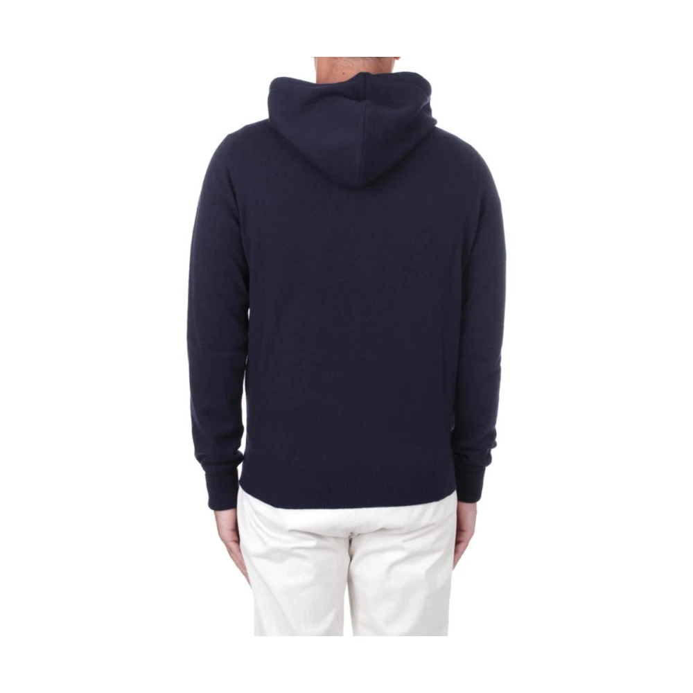 Alpha Studio Blauwe Virgin Wol Hoodie Blue Heren