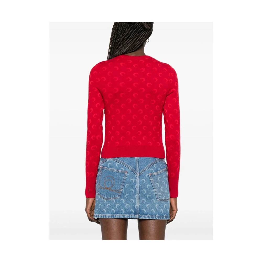 Marine Serre Donkerrode Crew Neck Sweater Red Dames