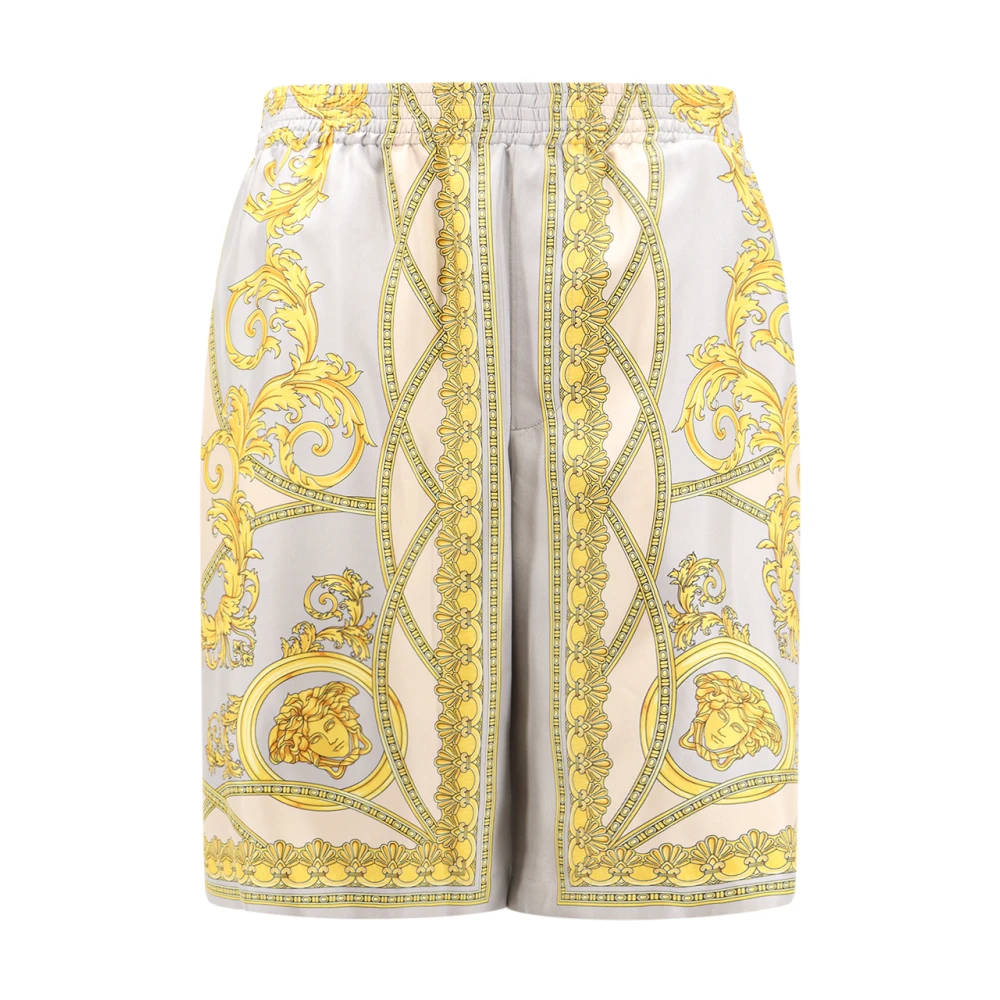 Versace Zijden Gouden Shorts Elastische Taille Italië Multicolor Heren