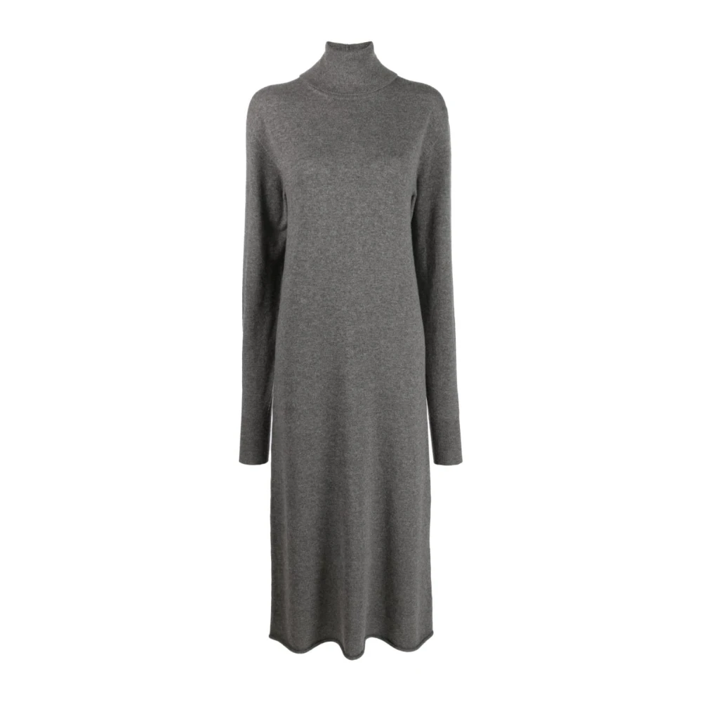 Jil Sander Women's Gray Knitted Dresses, Xs, High-Neck Long-Sleeved Midi Dress