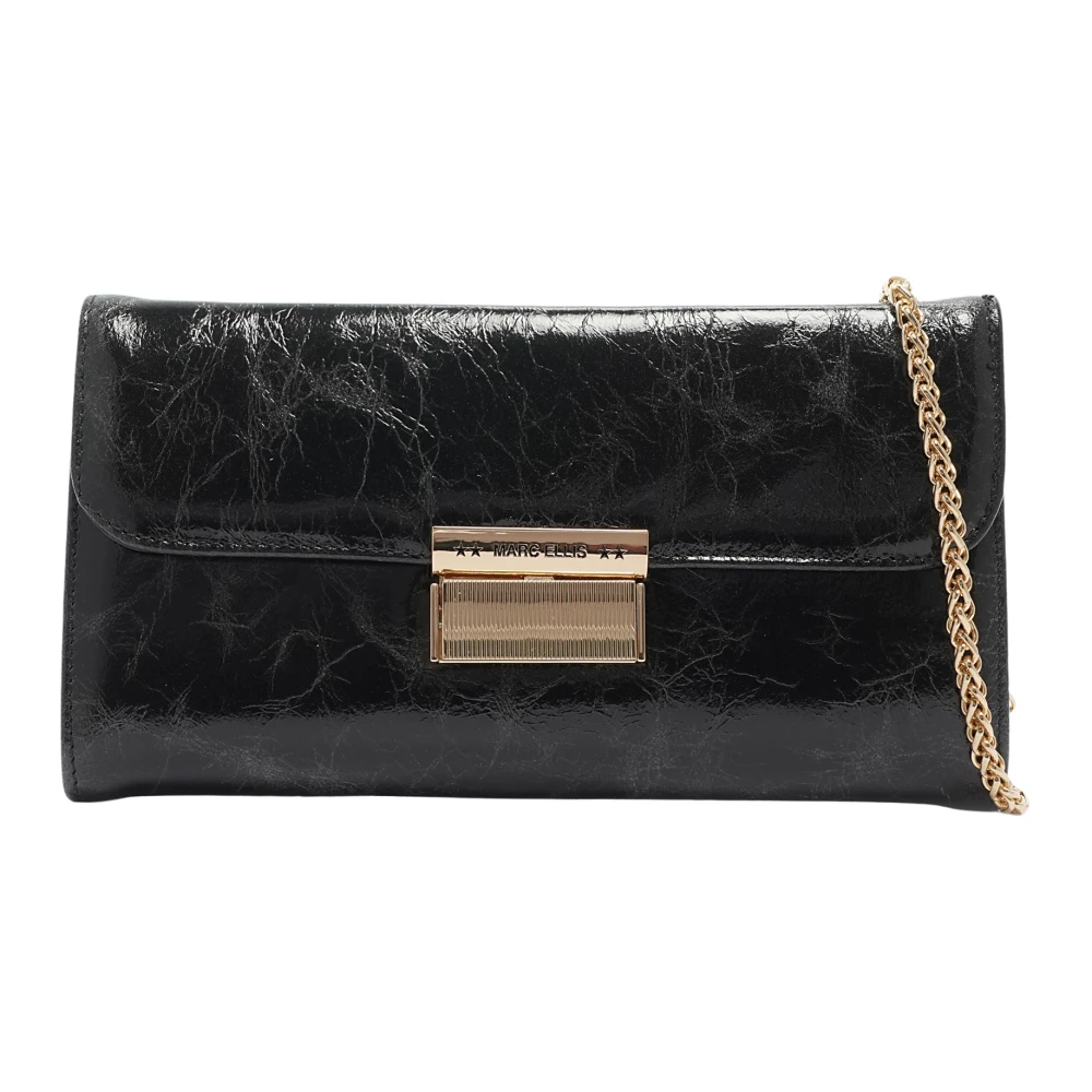 Marc Ellis Glanzende Ketting Clutch Knop Sluiting Tas Black Dames