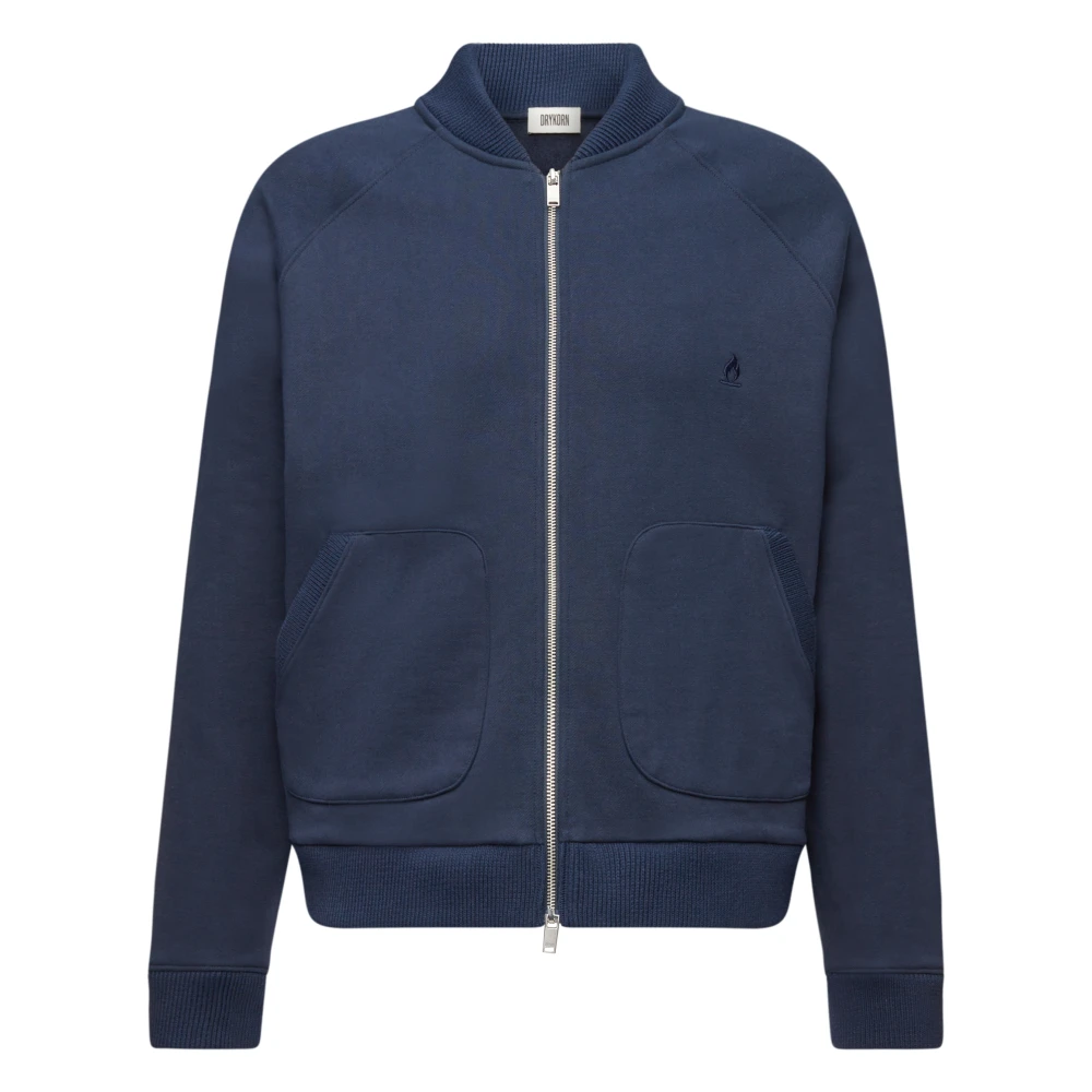 Drykorn Blauwe Sweatjack met Vlam Borduurwerk Blue Heren
