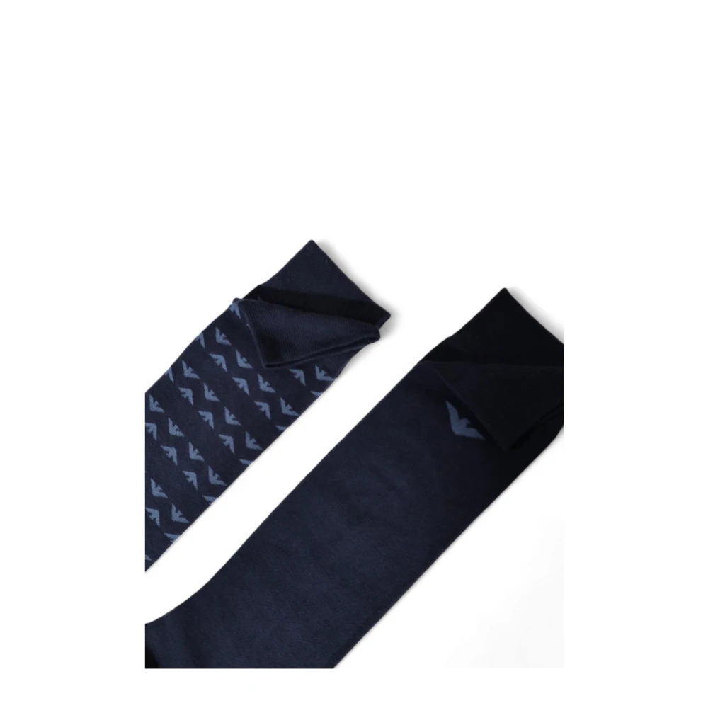 Emporio Armani Blauwe Bedrukte Katoenen Crew Sokken Blue Heren