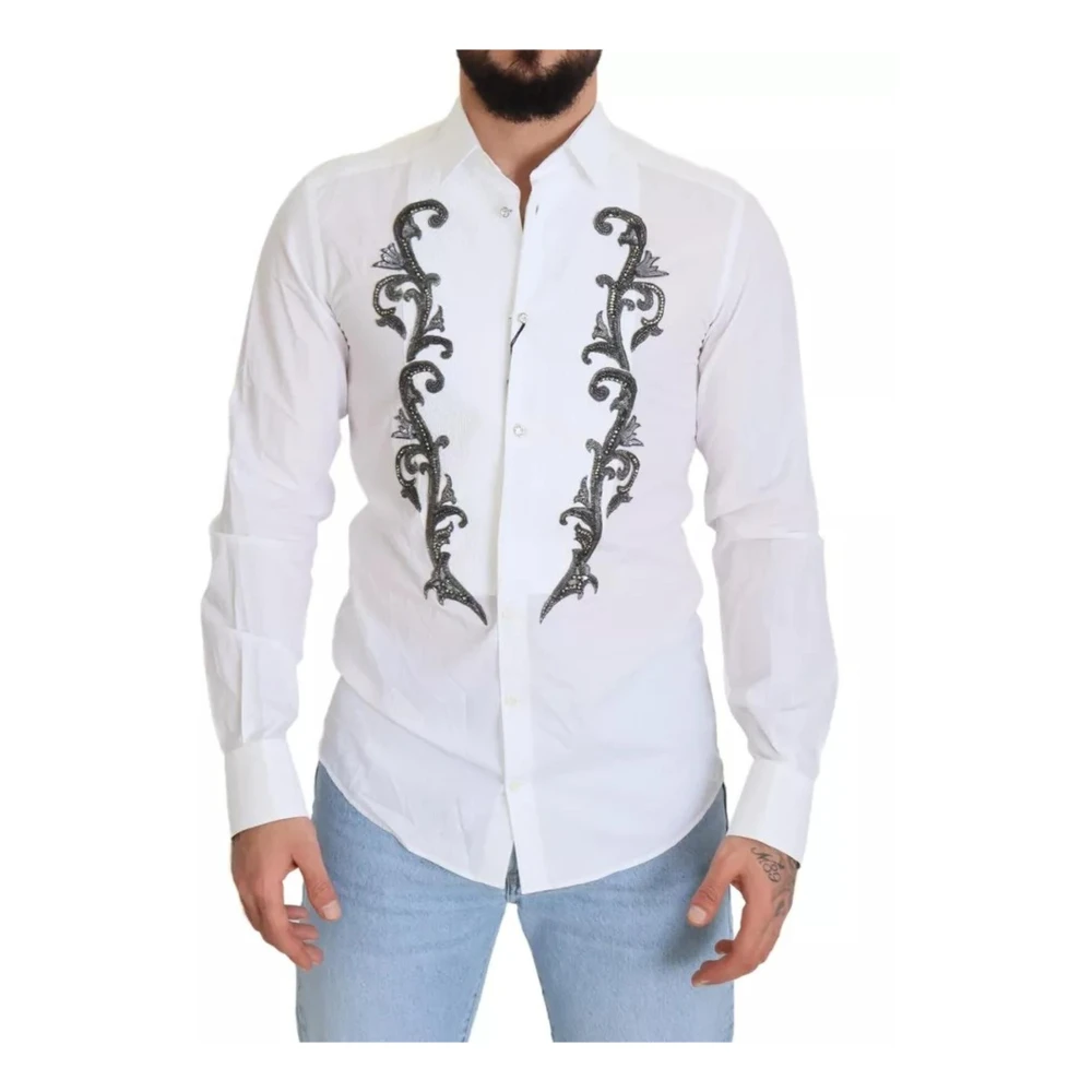 Dolce & Gabbana Witte Barok Overhemd Slim Fit Gemaakt in Italië White Heren