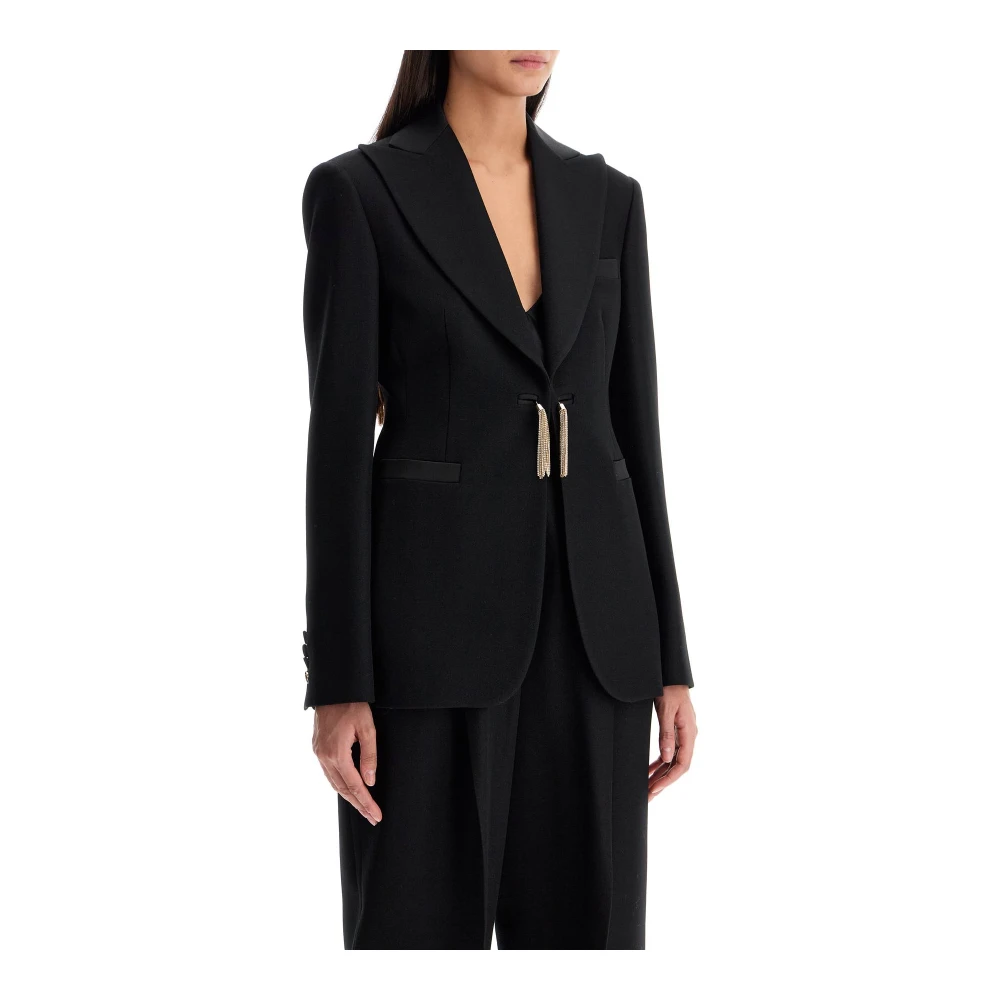 Max Mara Wollen Smoking Blazer met Juweelkwastjes Black Dames