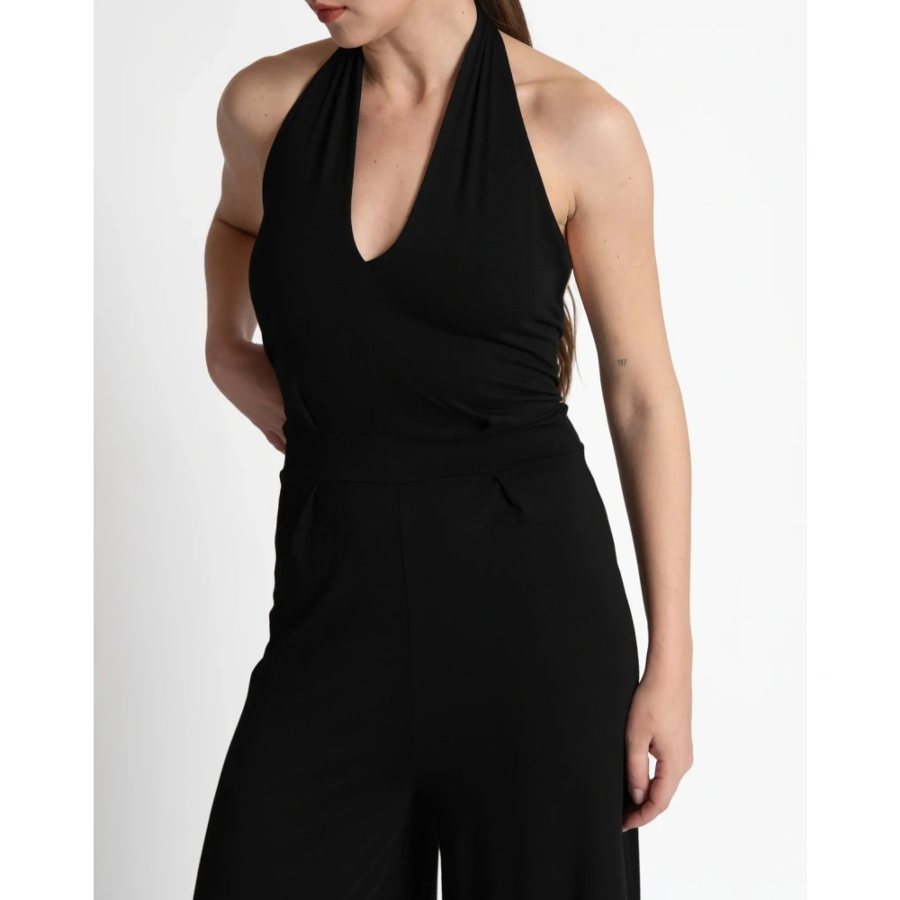 Kaos Lange Jersey Jumpsuit met Plooien Black Dames