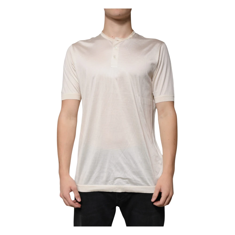 Dolce & Gabbana Men's White Polo Shirts, 3XL, Henley Short Sleeves T-Shirt