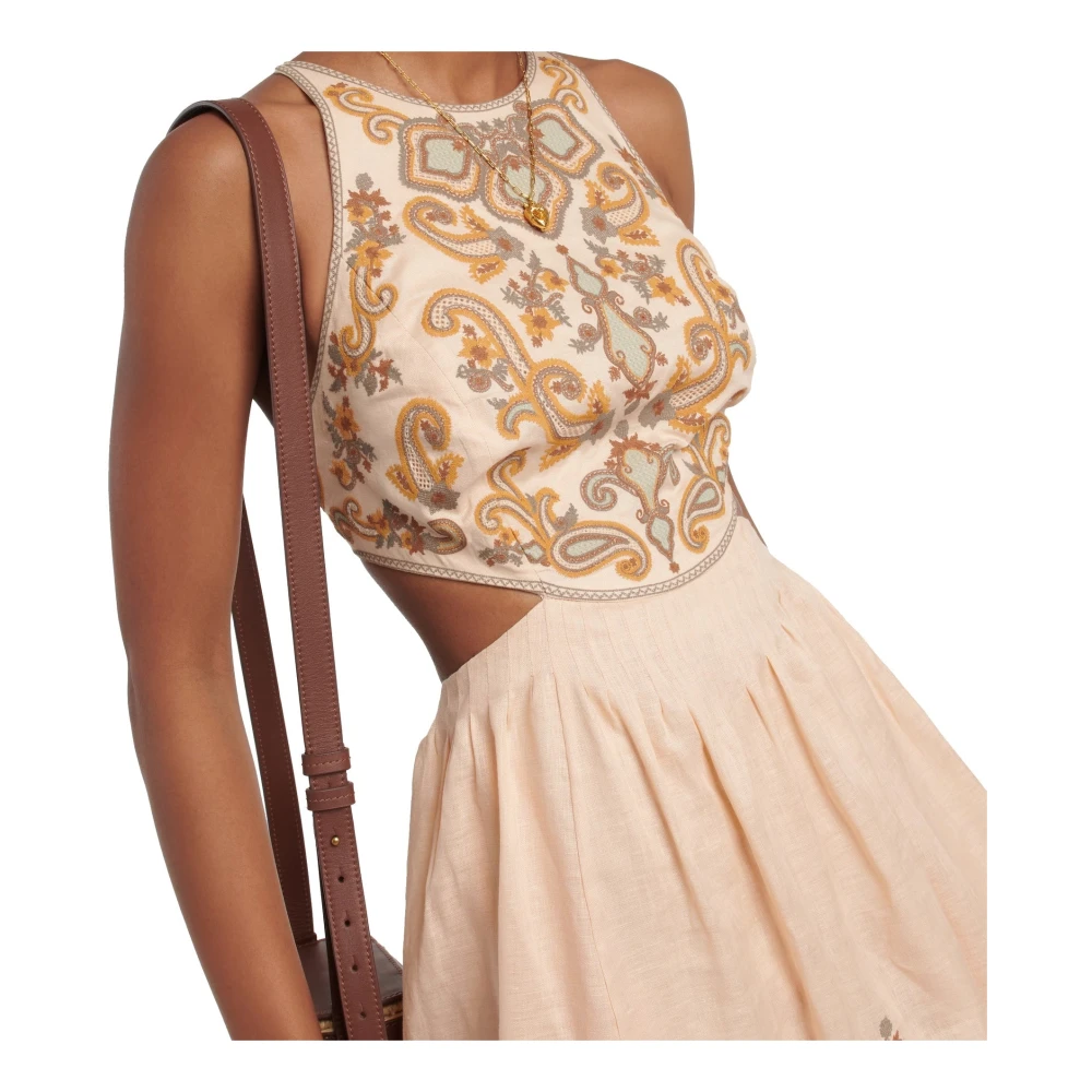 Zimmermann Geborduurde Linnen Midi Jurk met Paisley Motieven Beige Dames