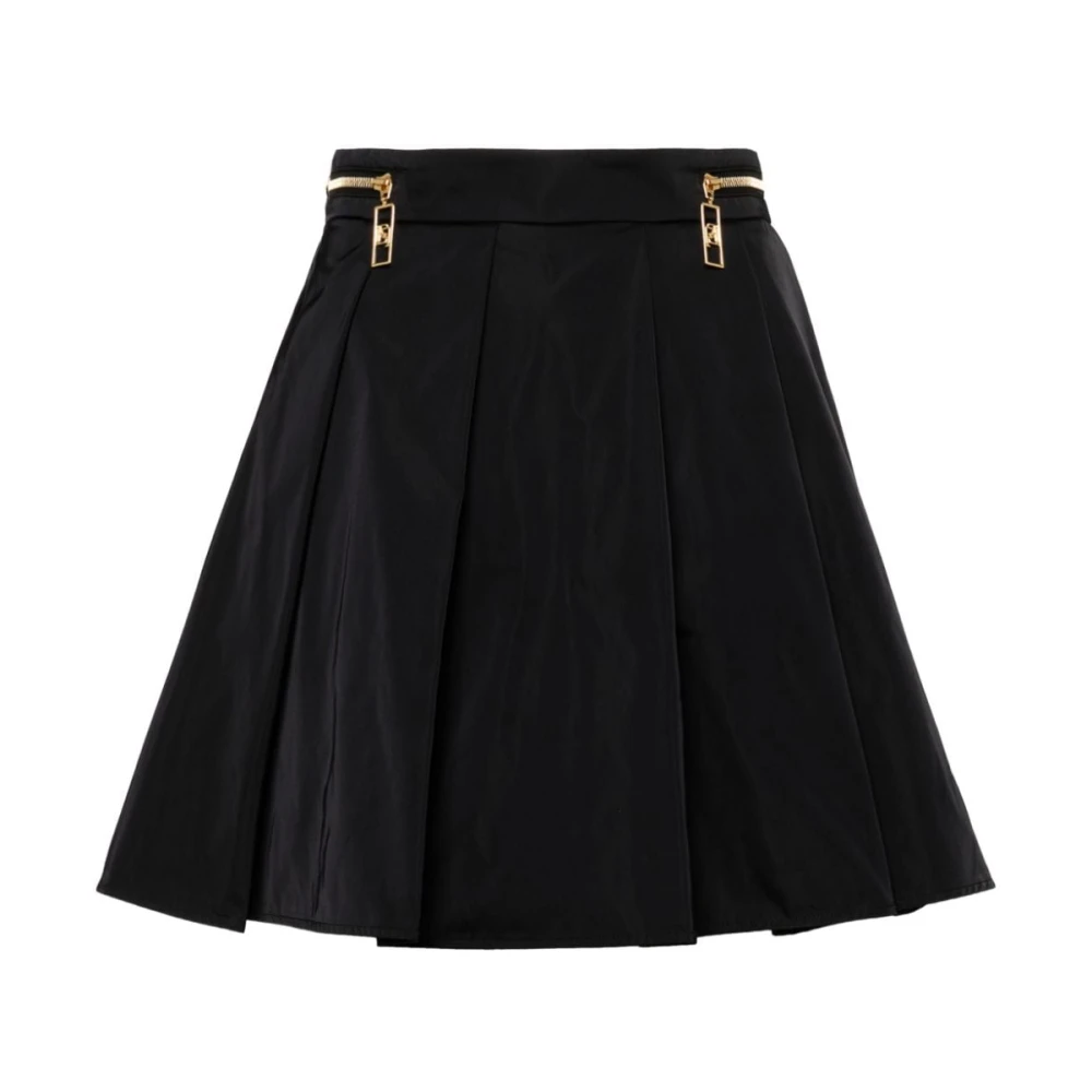 Elisabetta Franchi Zwart Geplooid Nylon Minirok met Ritssluiting Black Dames