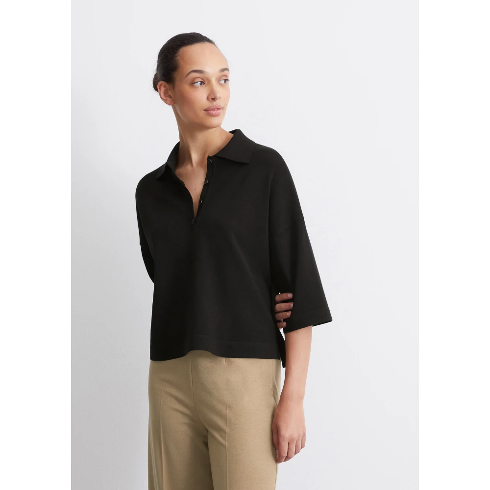 Marc O'Polo Fijngebreid poloshirt los Black Dames