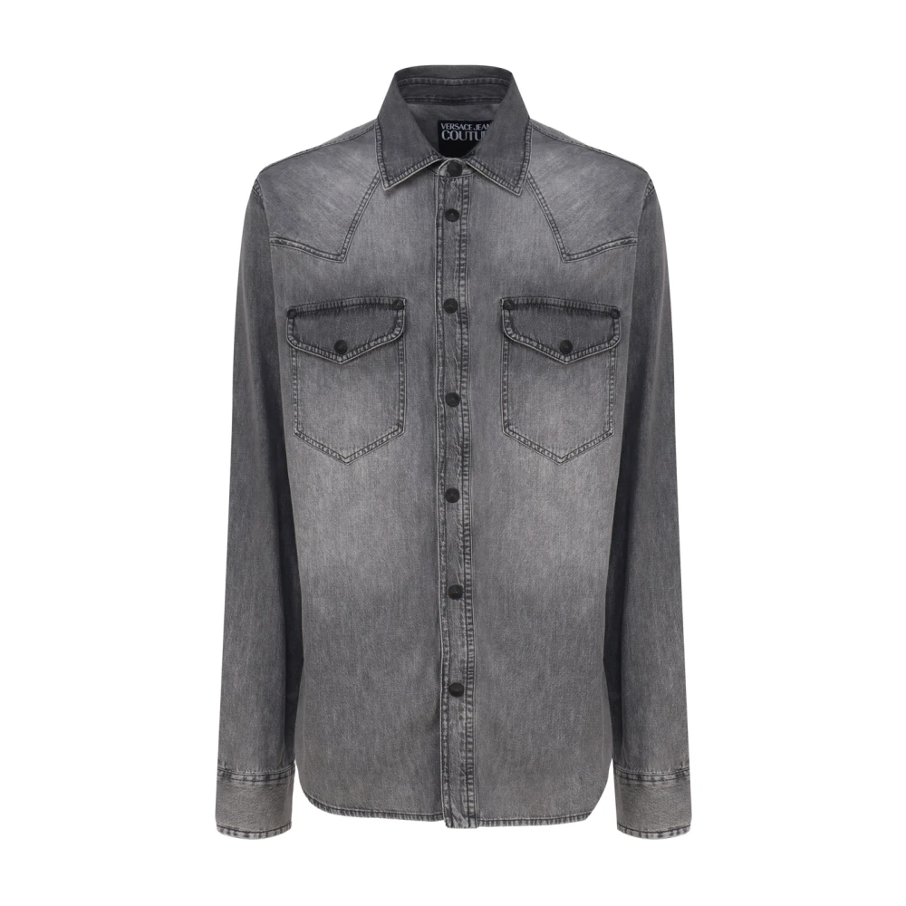 Versace Jeans Couture Grijze Denim Overhemd met Borstzakken Gray Heren