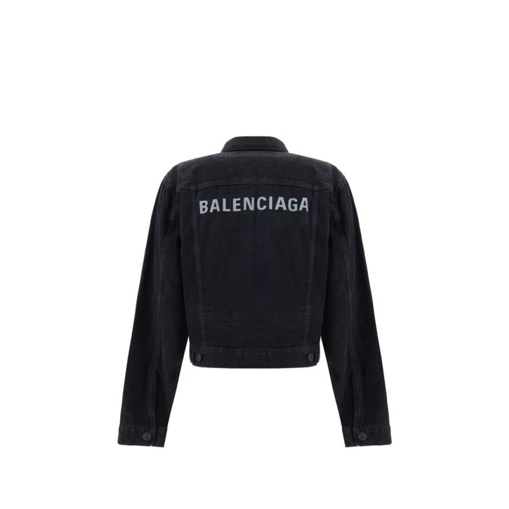 Balenciaga Denim jack met klassieke kraag Black Dames