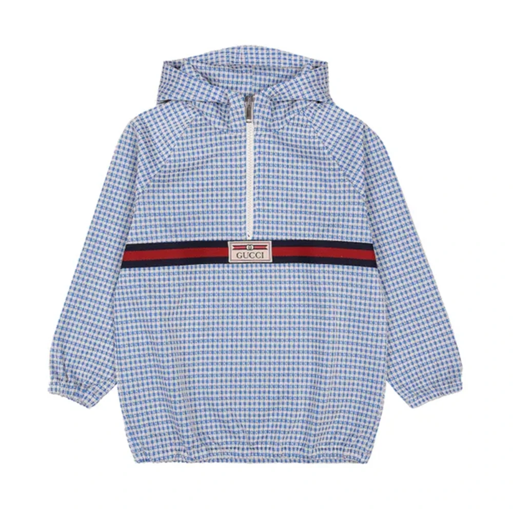 Gucci Barn Logo Sweatshirt Half Zip Hoodie Blue, Pojke