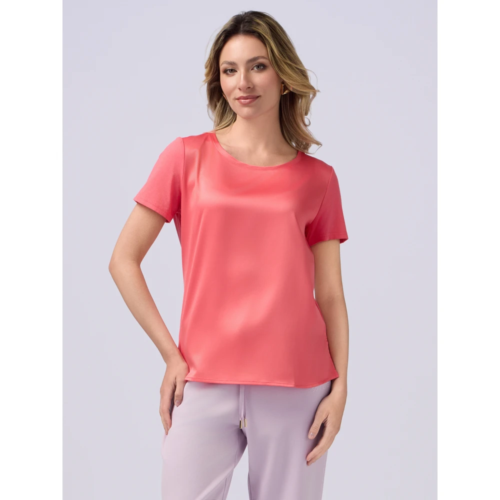 Oltre T-shirt gemaakt van twee verschillende materialen Red Dames