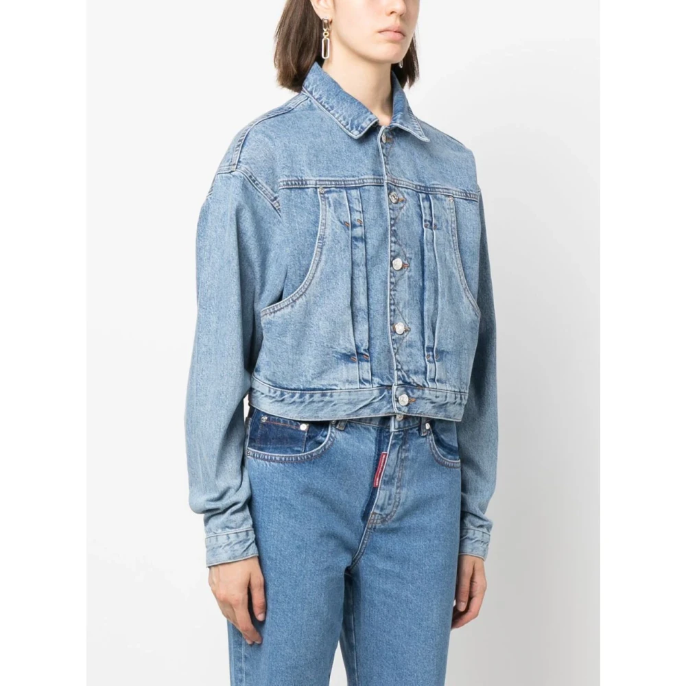 Moschino Denim Jassen met Geborduurd Logo Patch Blue Dames