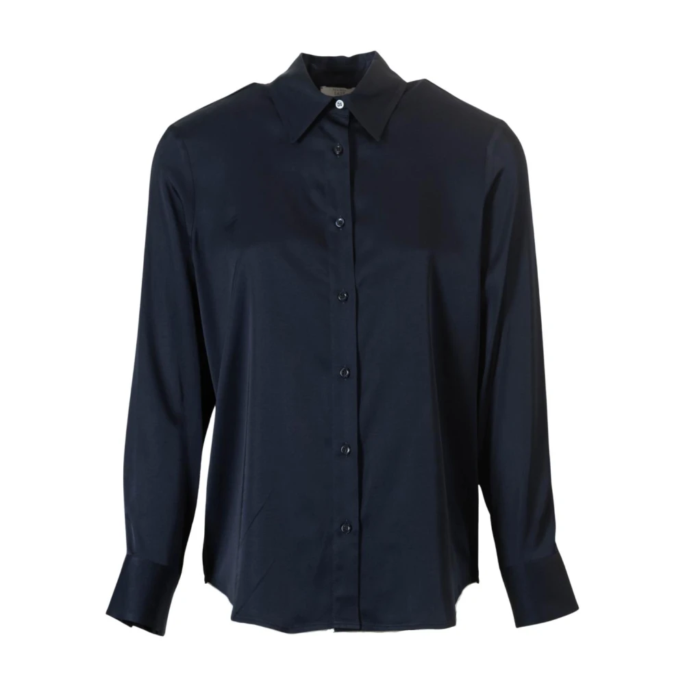 PESERICO Navy Lange Mouw Satijnen Overhemd Blue Dames