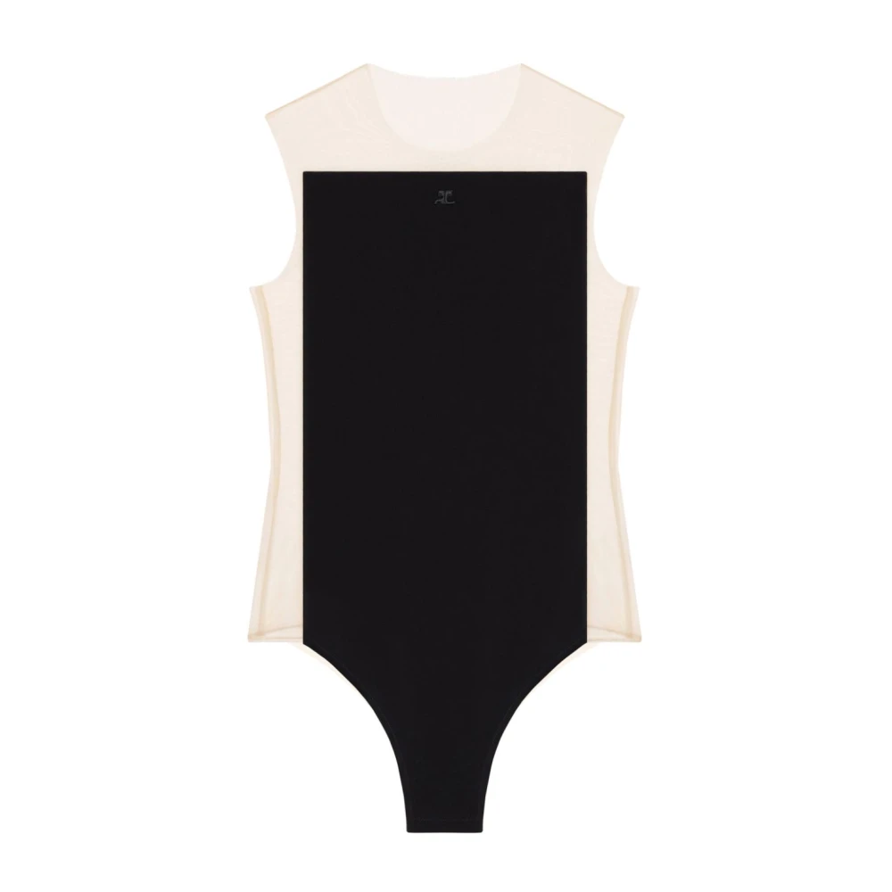 Courrèges Vrouw Zwart Tops Dames, M, Gepaneelde Mouwloze Top Met Logo Borduursel