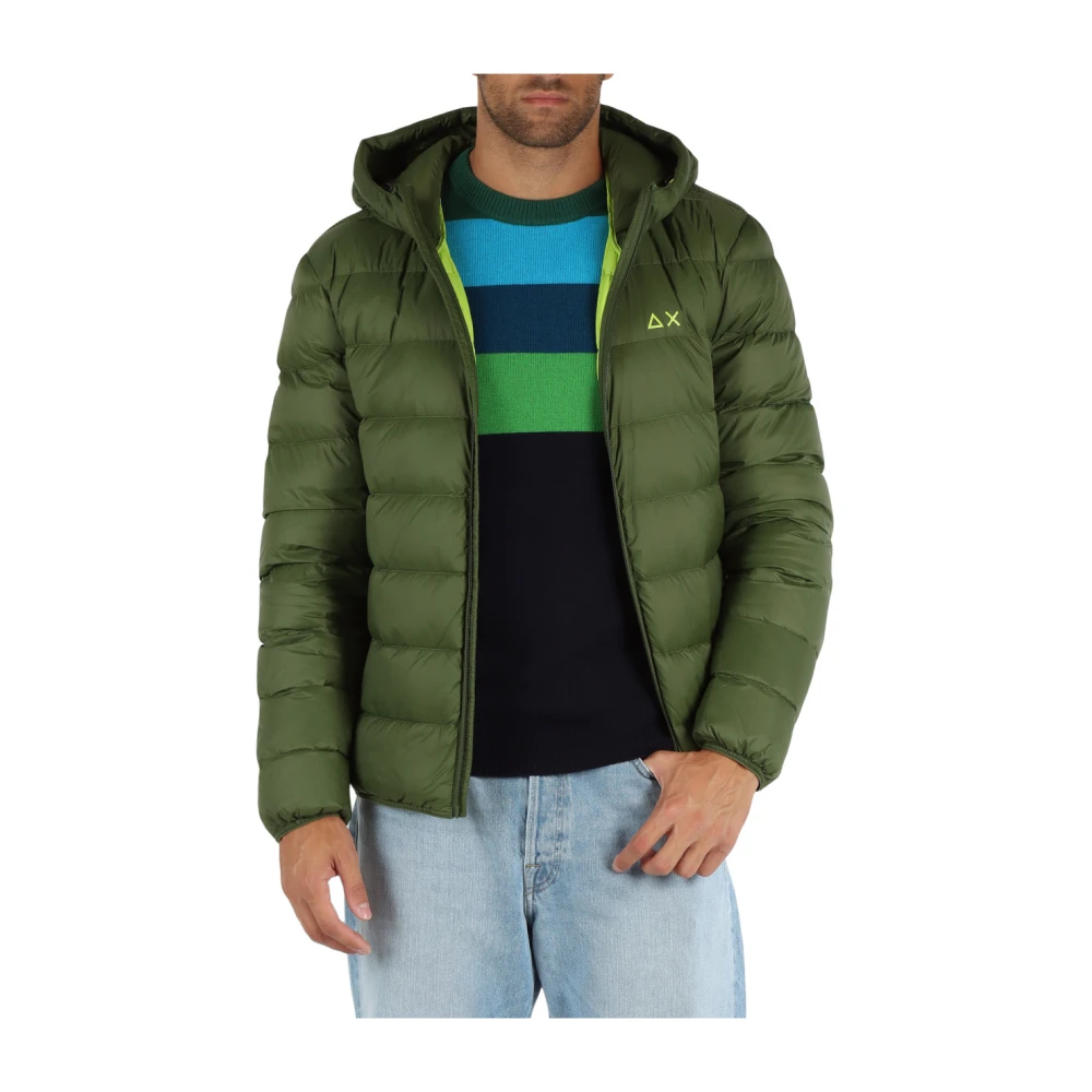 Sun68 Gewatteerde Opvouwbare Jas met Logoprint Green Heren