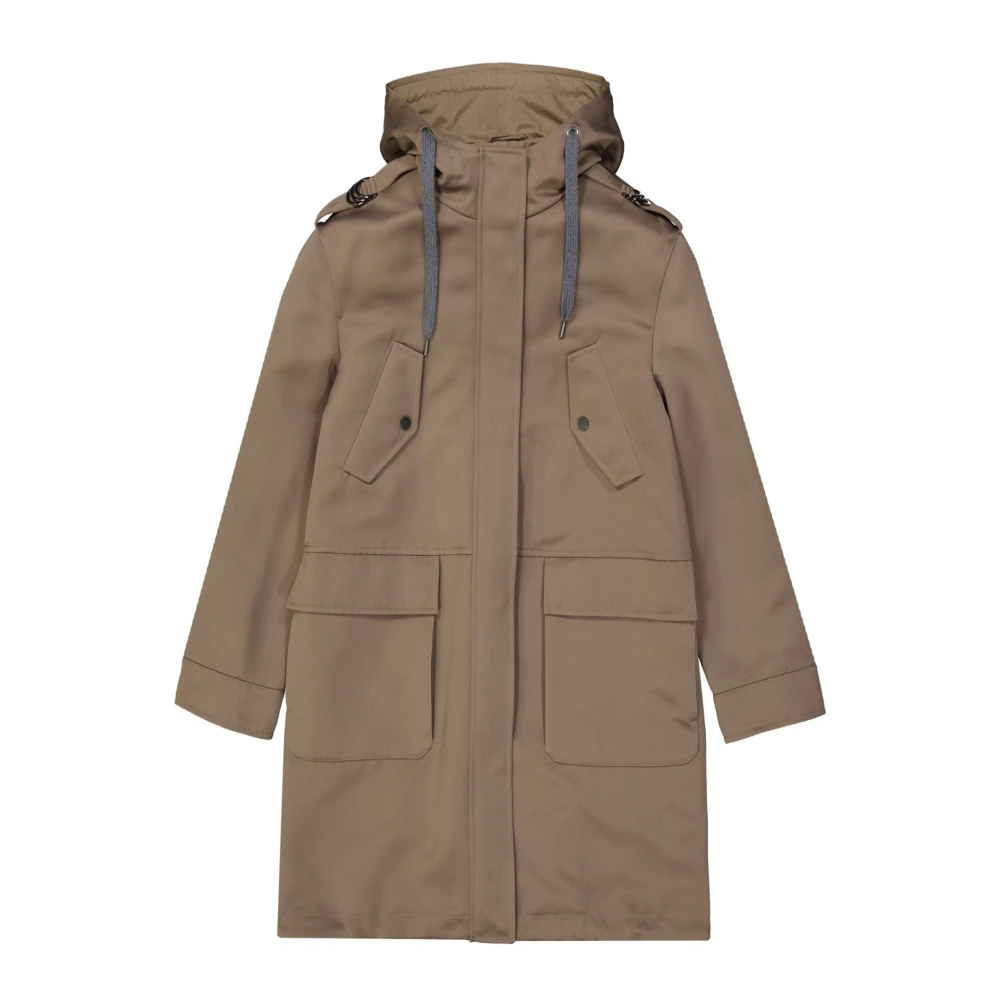 BRUNELLO CUCINELLI Parka van gemengd katoen met zakken Brown Dames