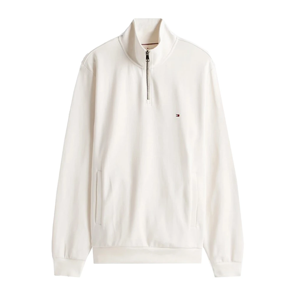Tommy Hilfiger Men's White Zip-Throughs, M, Intechno Knit Quarter-Zip Sweatshirt