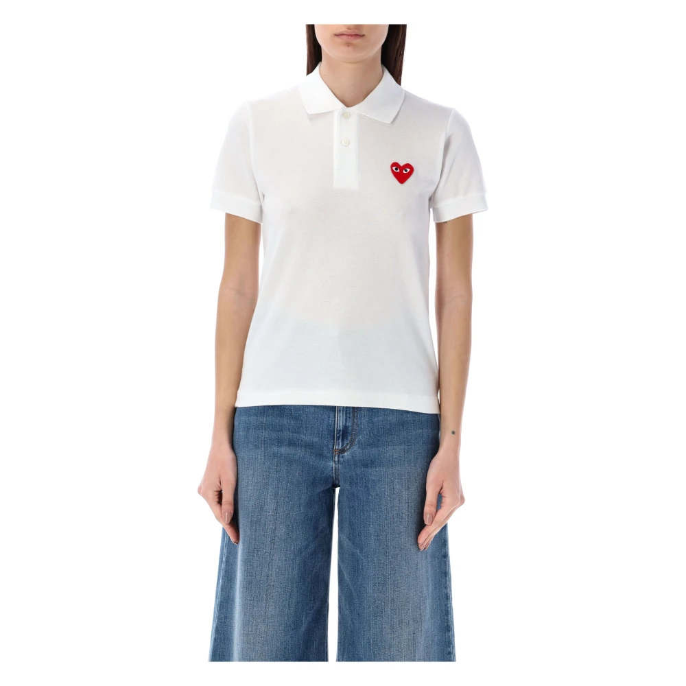 Comme des Garçons Rood Hart Polo Shirt Wit White Dames