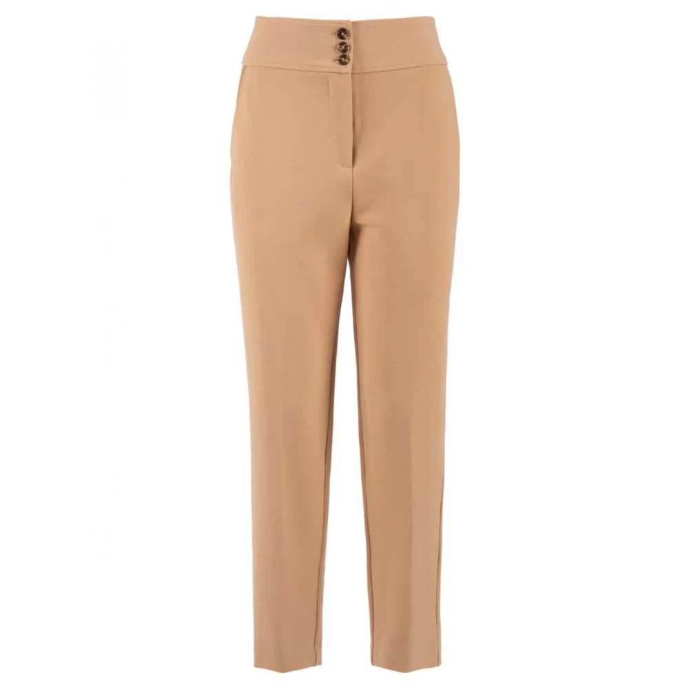 Nenette Vrouw Beige Broeken Dames, S, Polyester, Elegante Carrot Fit Polyester Broek