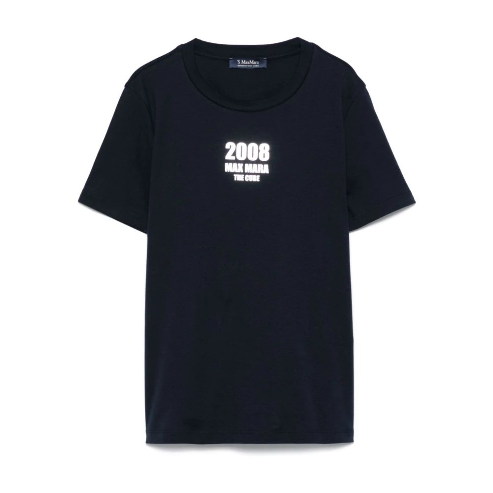 Max Mara Blauw Logo Print Crew Neck T-shirt Blue Dames