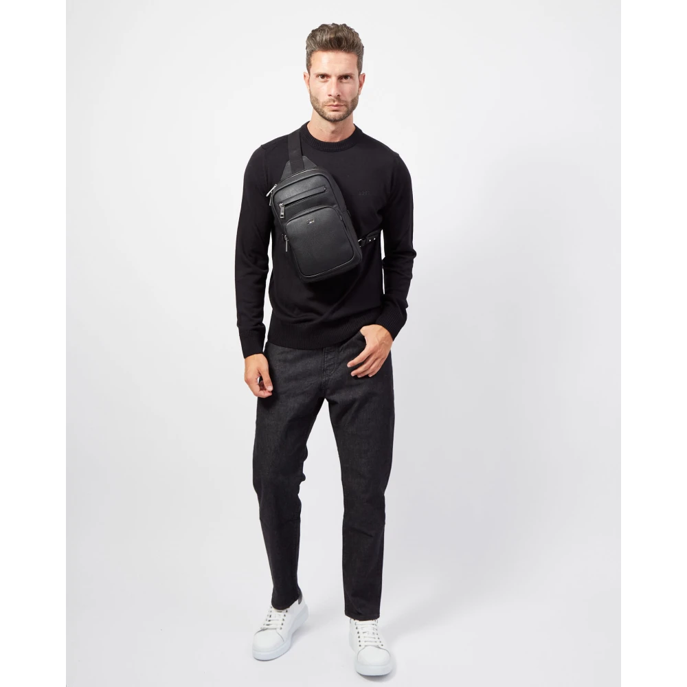 Boss Heren Katoenen Trui met Geribbelde Kraag Black Heren