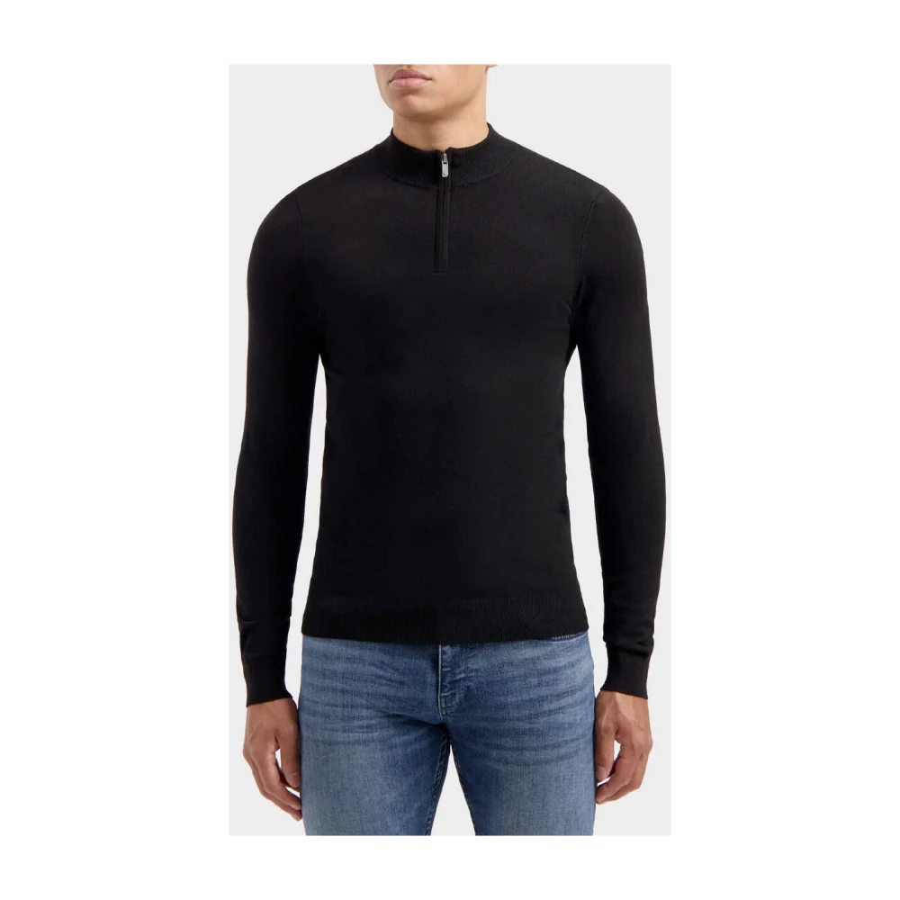 Pure Path Essentiële Gebreide Halfzip Trui Black Heren