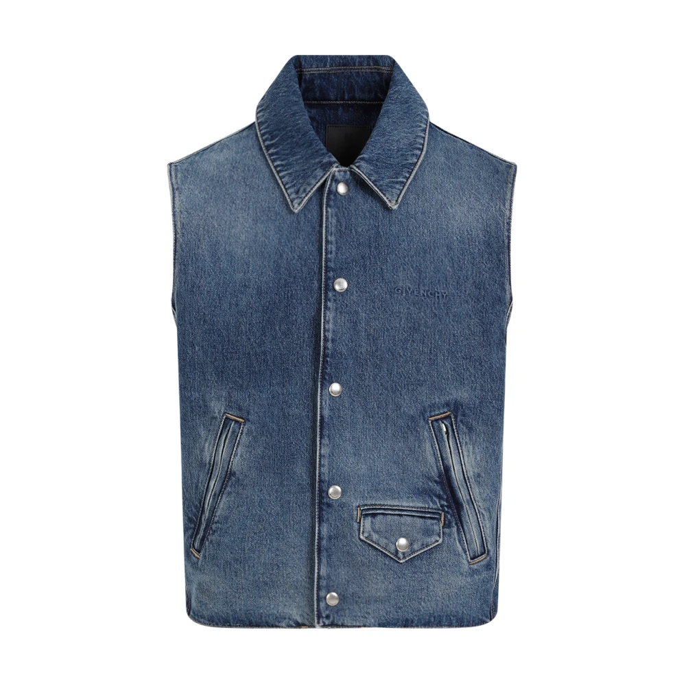 Givenchy Blauwe Denim Mouwloze Vest Blue Heren