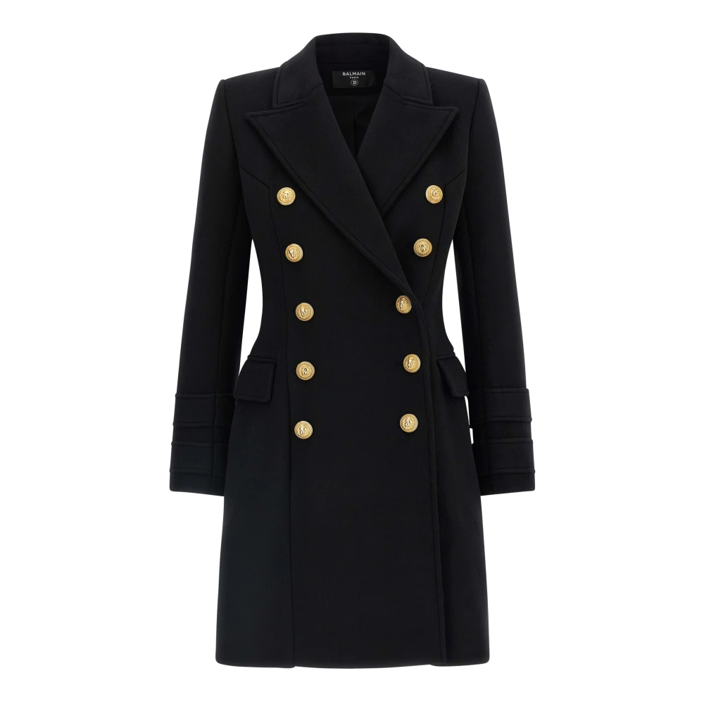 Balmain Women's Black 10-Buttons Wool And Cashmere Coat - Double-Breasted Coats - Xs - Coats