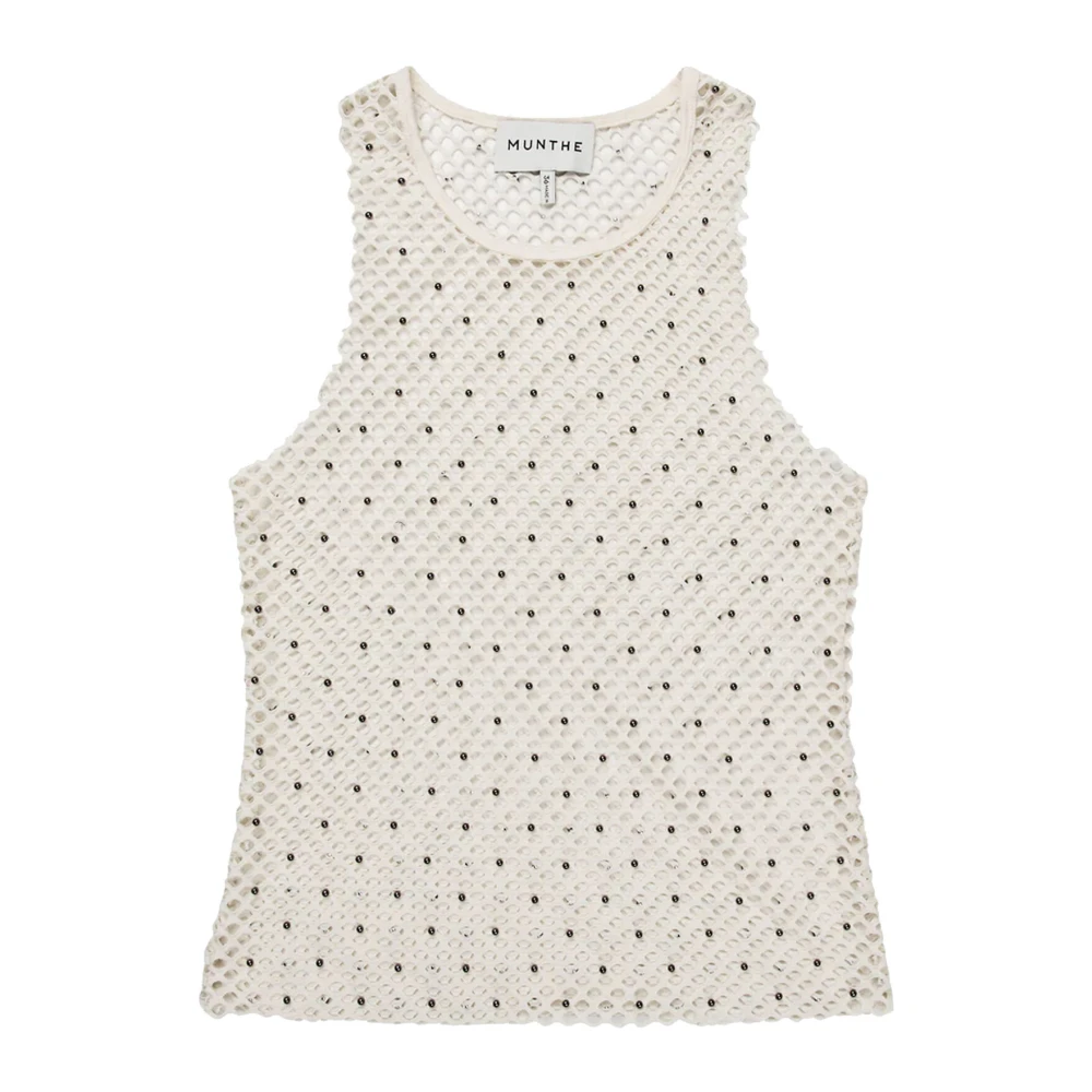 Munthe Elegant Fisknät Tanktop med Pärlor White, Dam