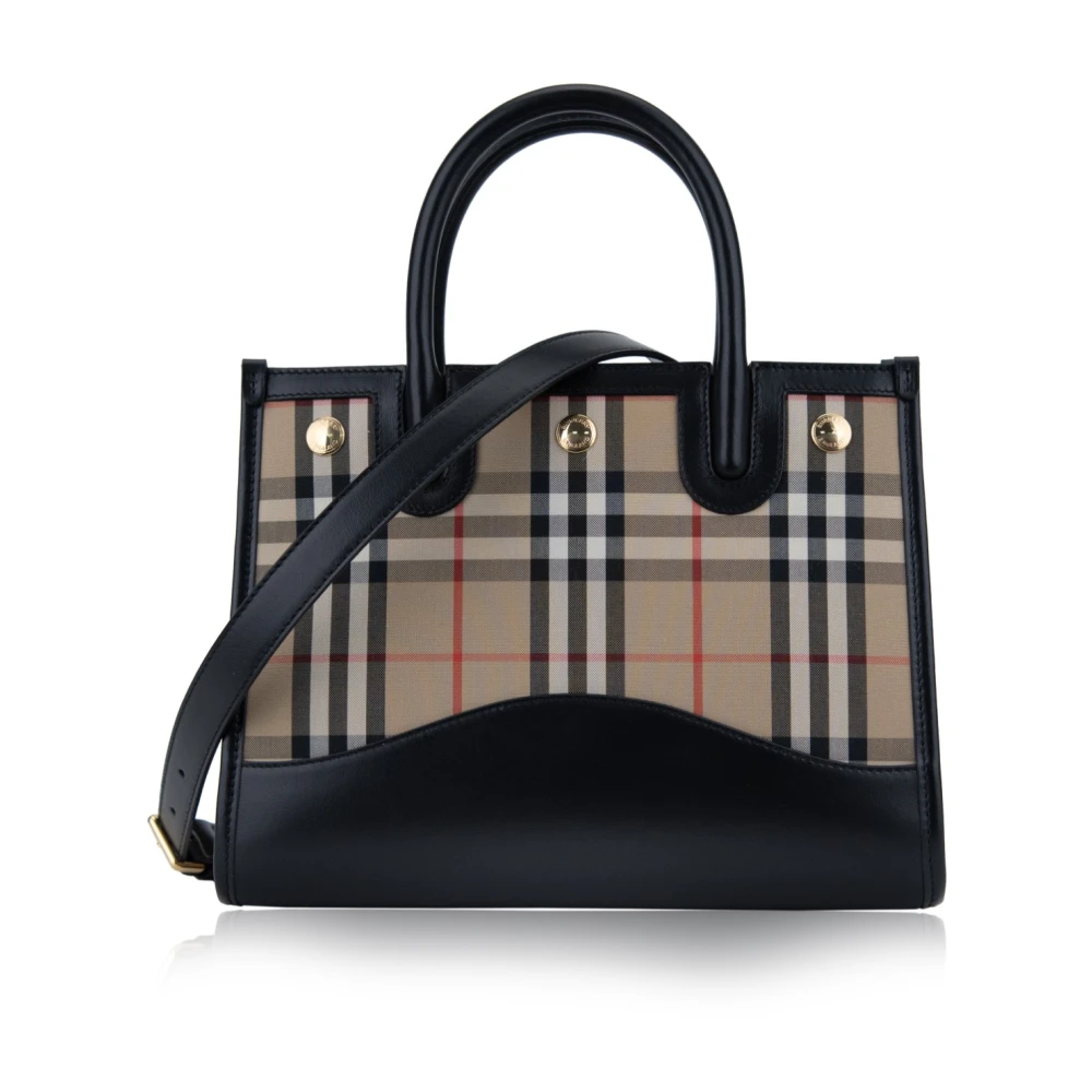 Burberry Klassieke Check Schoudertas met Knoopsluiting Black Dames