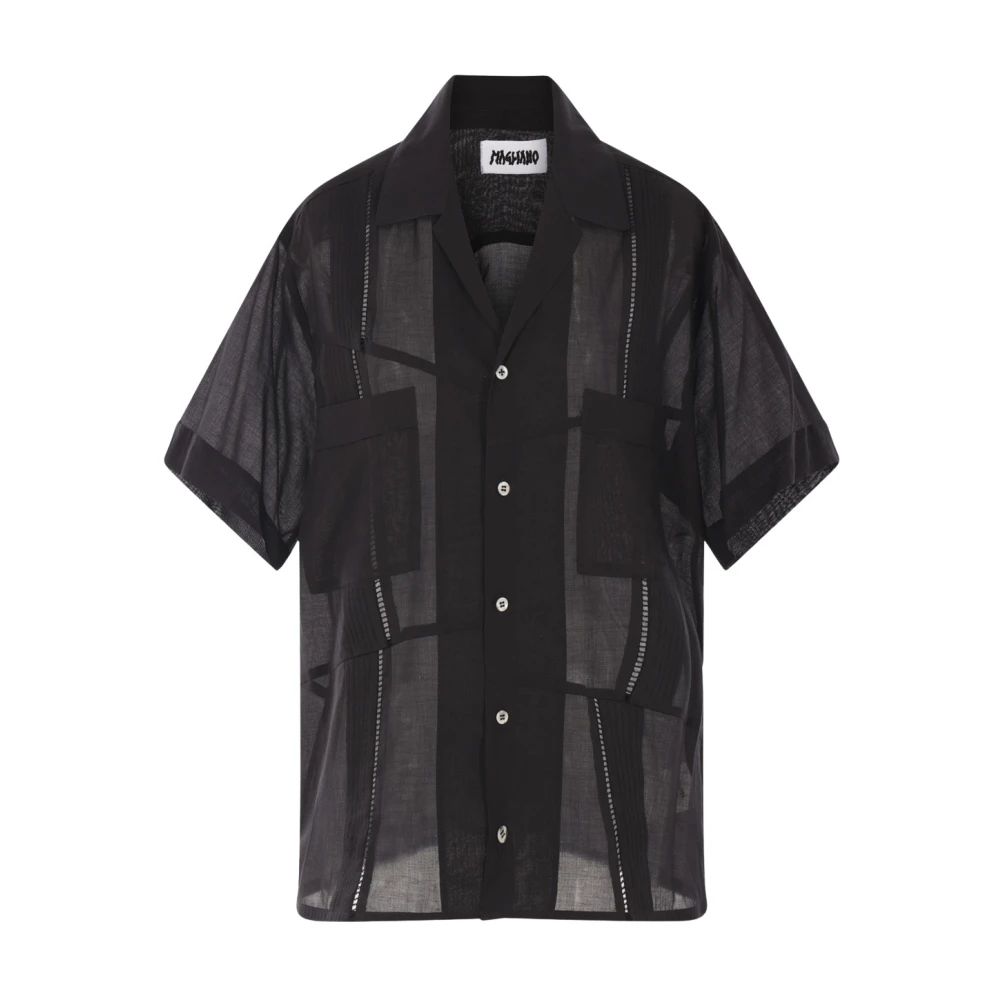 Magliano Zwarte katoenen Guayabera-shirt met geplooide details Black Heren