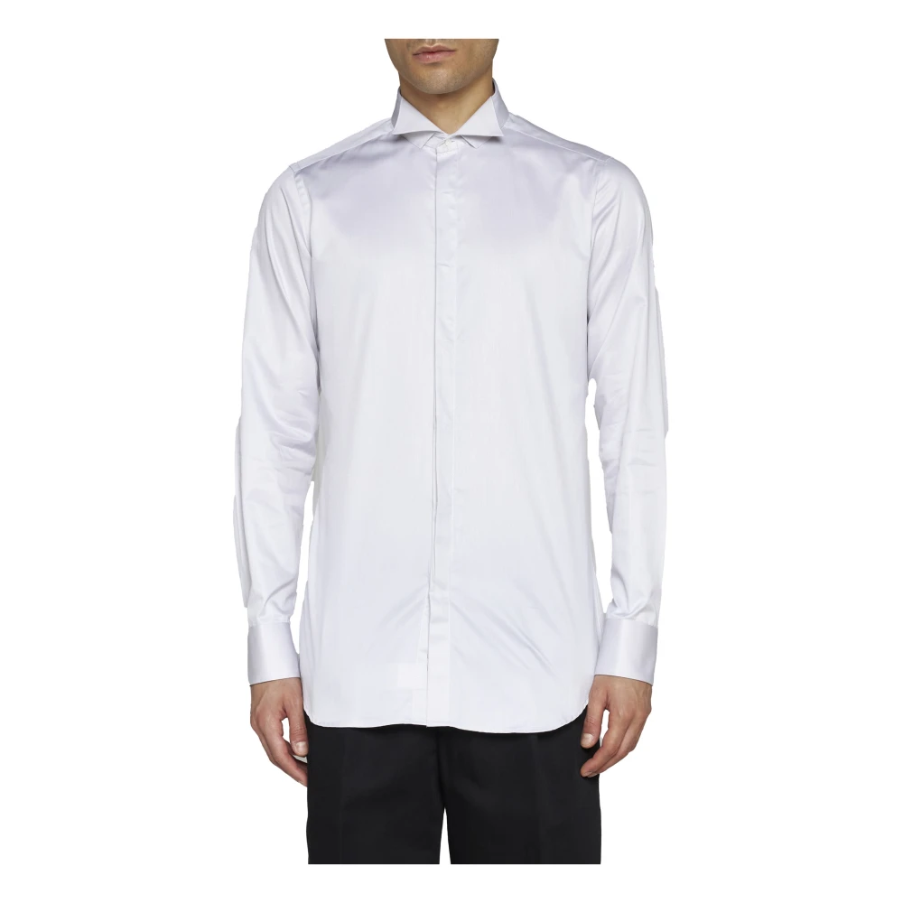 D4.0 Slim-Cut Cotton Shirt Grey Gray Heren