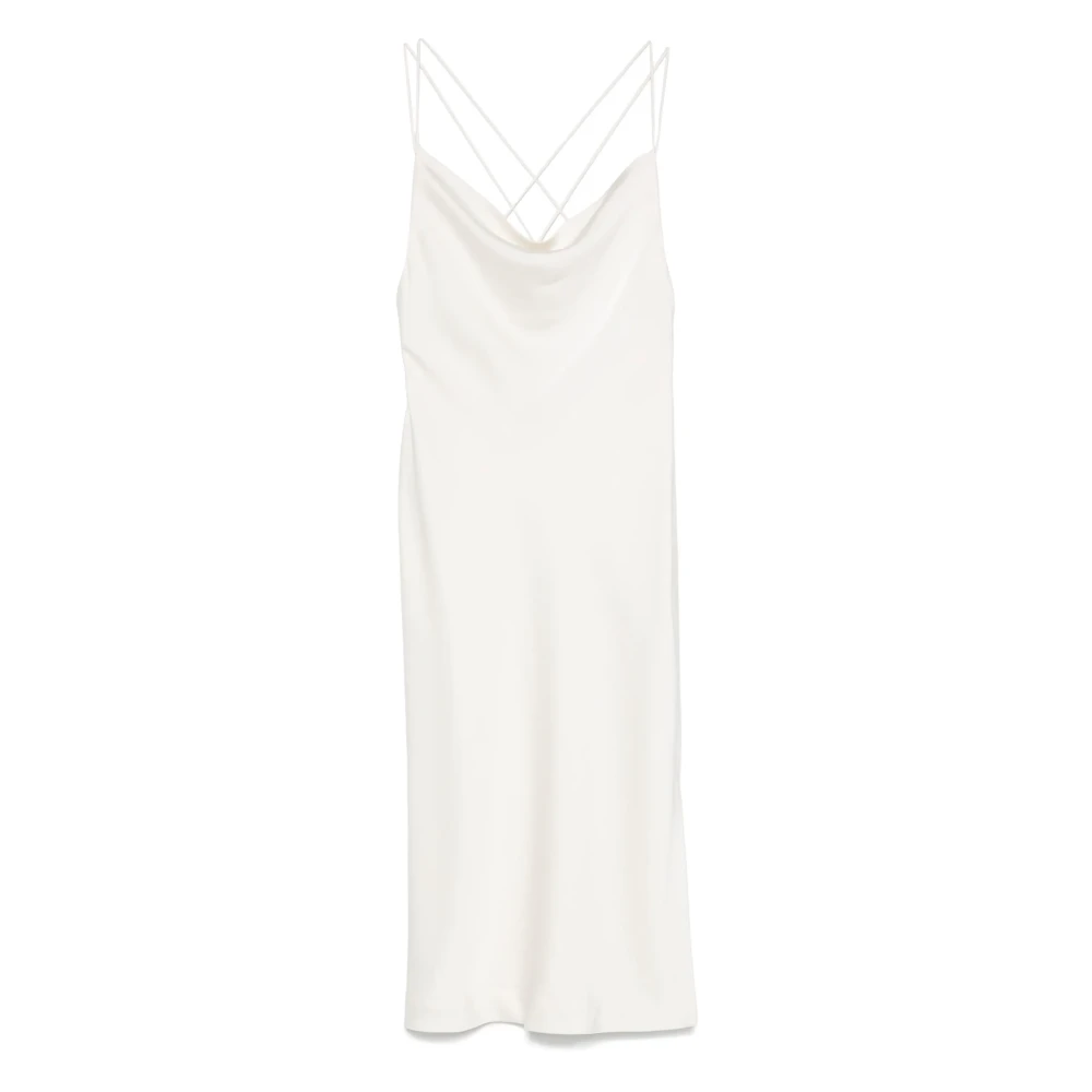 Rotate Birger Christensen Witte Midi Slip Jurk met Waterfall Halslijn White Dames