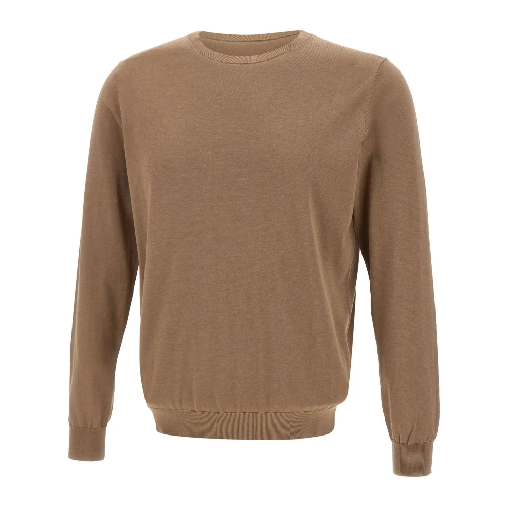 Kangra Men's Brown Round-Neck Knitwear, M, Silk And Cotton Crew Neck Jumper