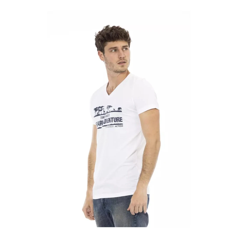Trussardi Heren Bedrukt V-Hals T-Shirt White Heren