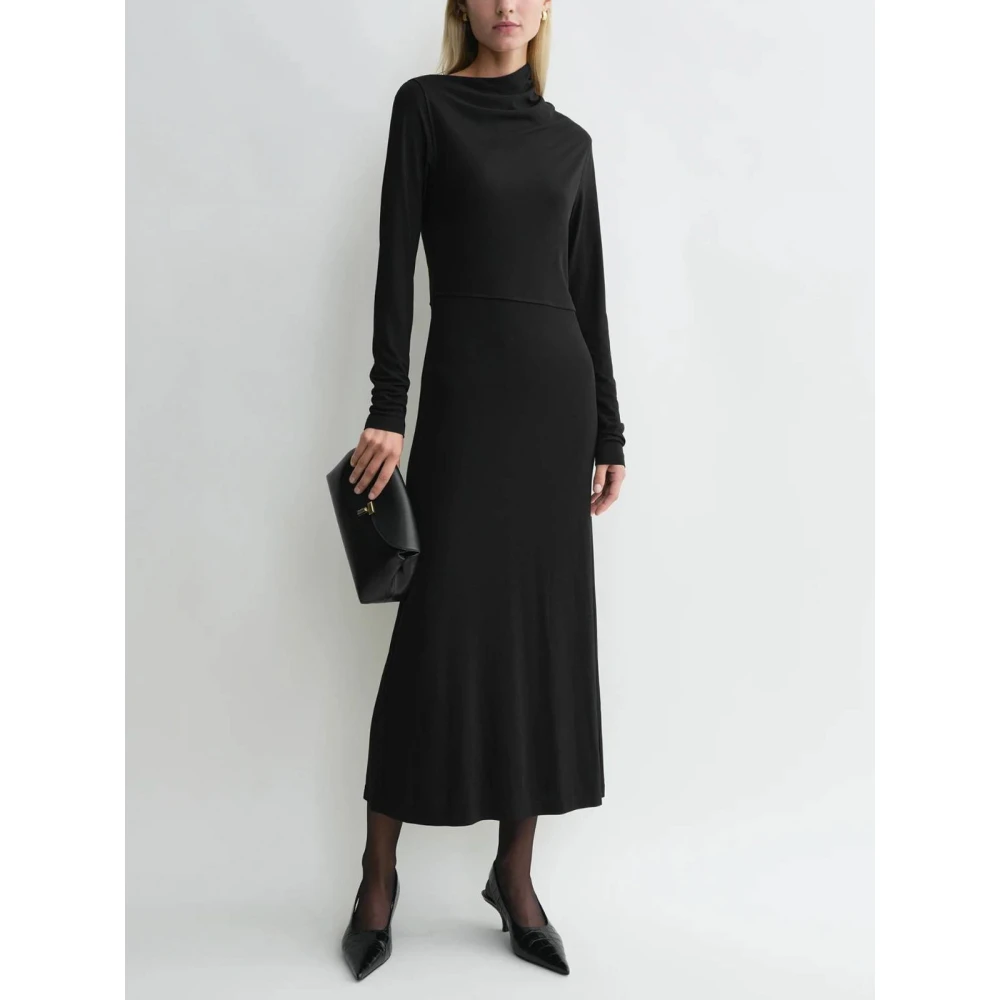 TotêMe Asymmetrische Gedrapeerde Jersey Jurk Black Dames