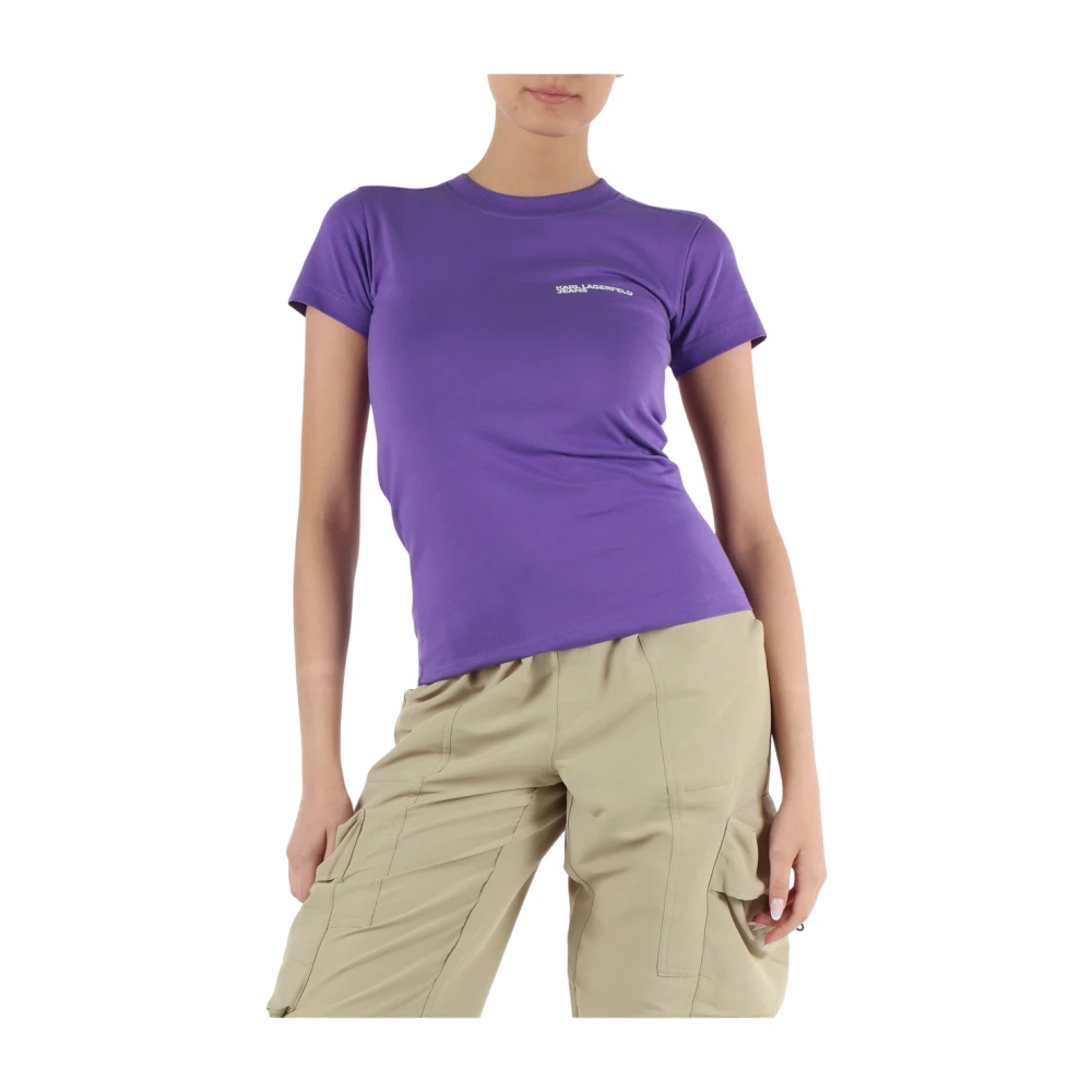 Karl Lagerfeld Slim Fit Katoenen T-shirt met Logo Purple Dames