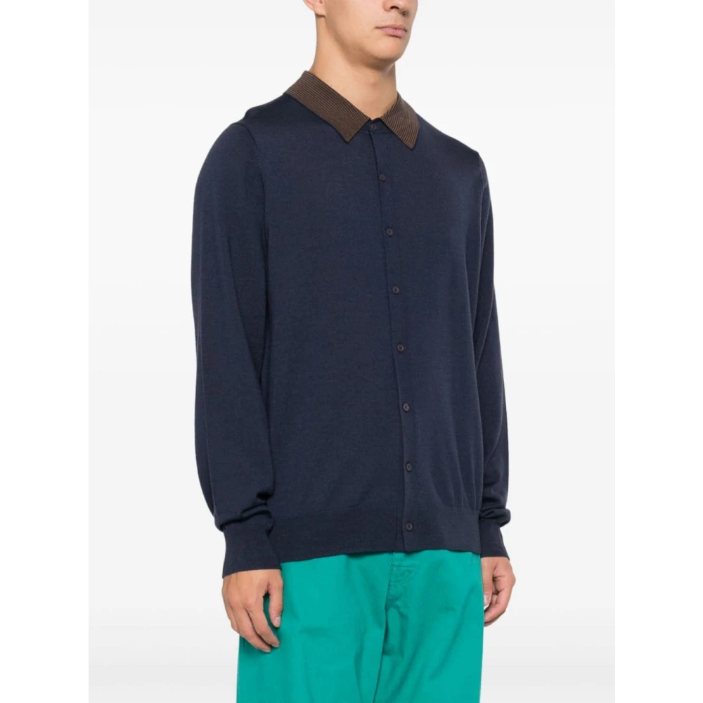 PS By Paul Smith Blauw Gestreepte Kraag Cardigan Sweater Blue Heren