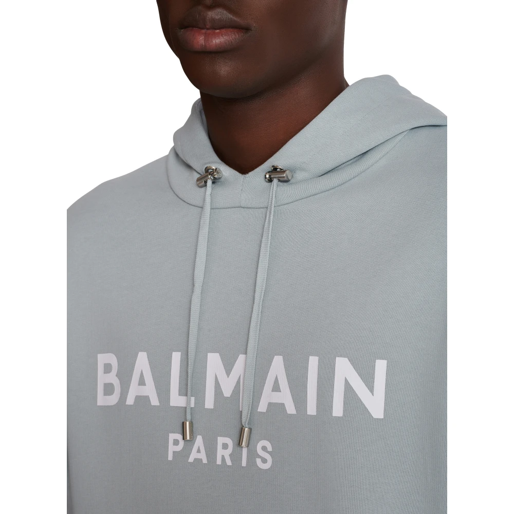 Balmain Printed Pari Hoodie Gray Heren