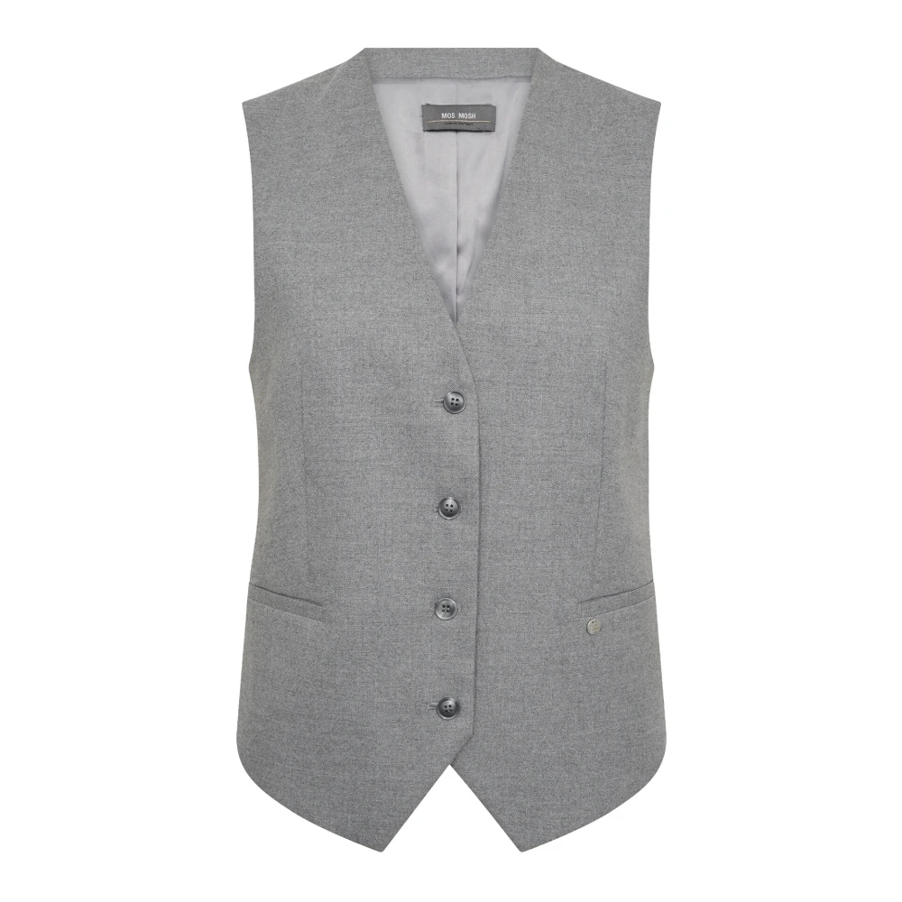 MOS Mosh Klassisk Vest Blazer Sharkskin Kvalitet Gray, Dam