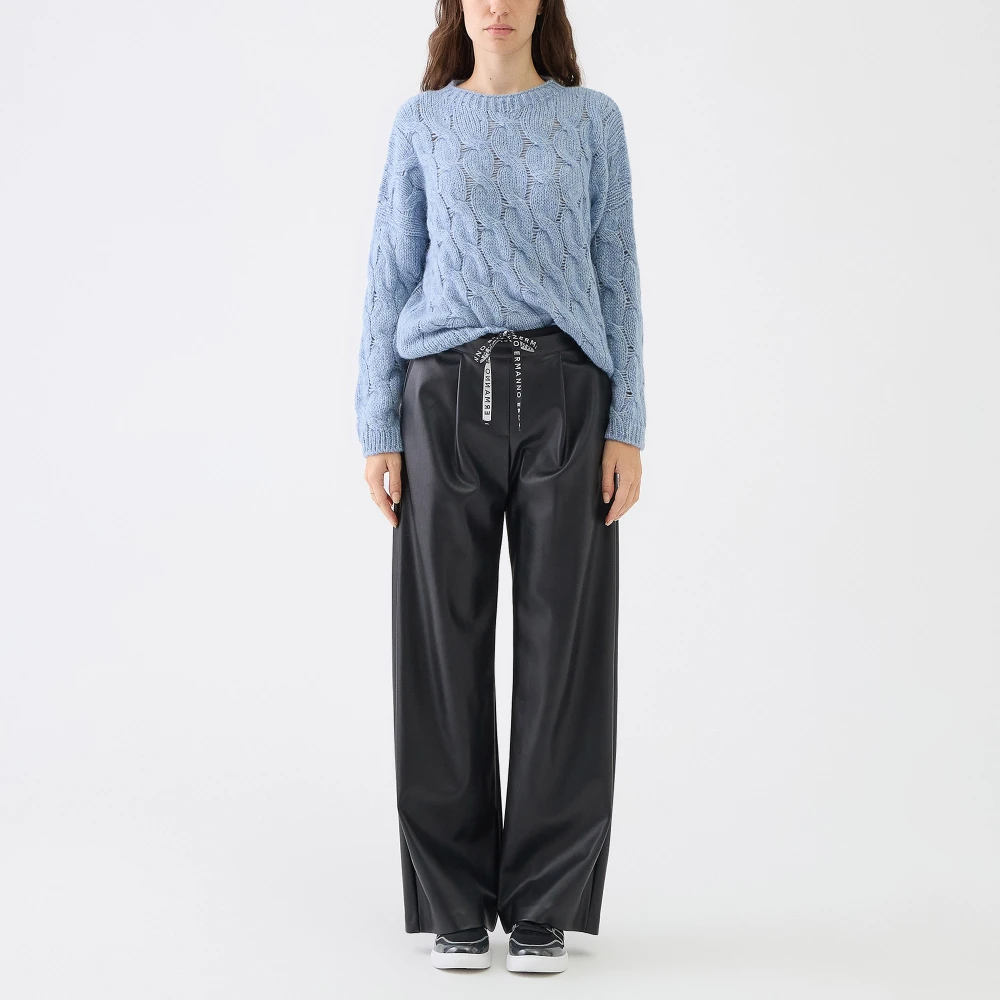 Ermanno Scervino Wijde Pijp Kunstleren Broek met Logo Koord Black Dames