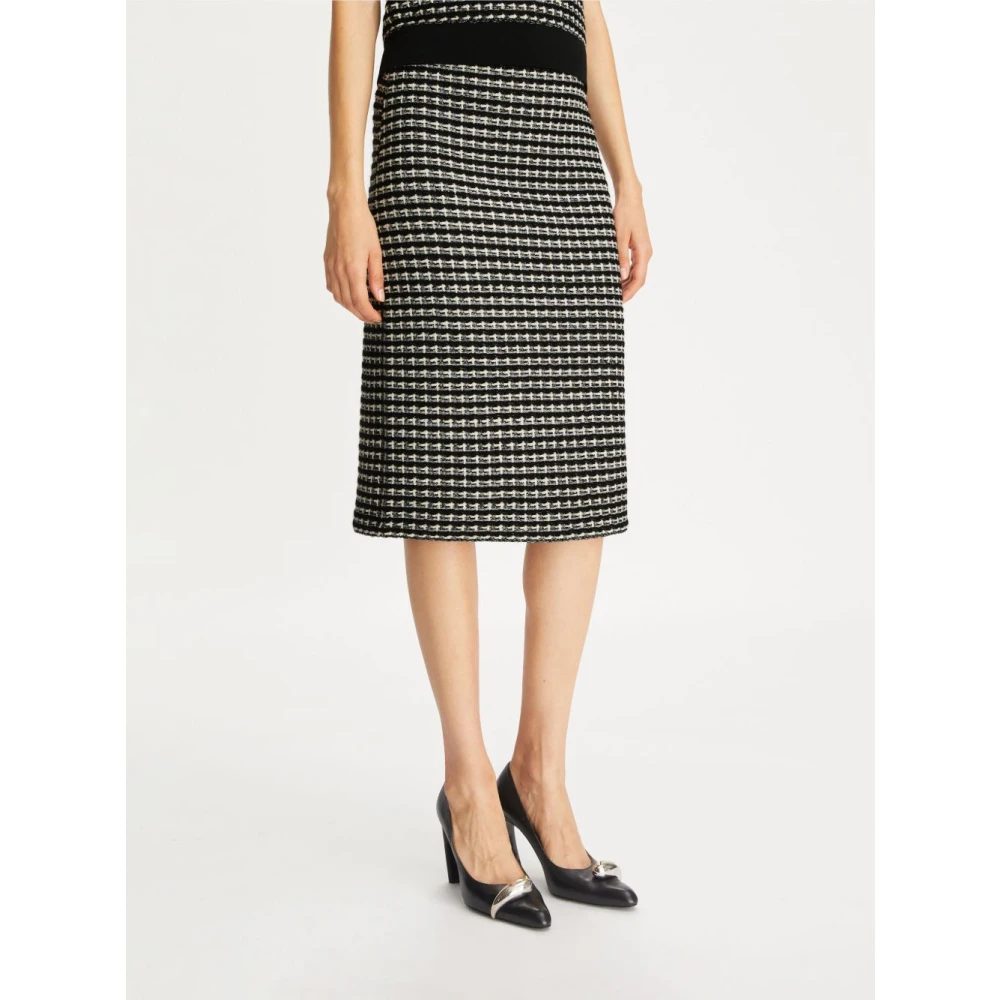 TORY BURCH Zwarte Bouclé Rok met Geribbelde Tailleband Black Dames