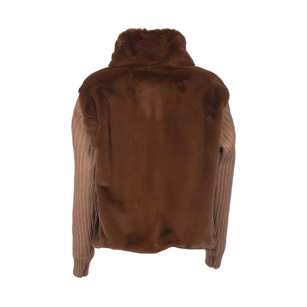 Le Tricot Perugia Ecofur Hoge Hals Jas Wol Zijde Kasjmier Brown Dames